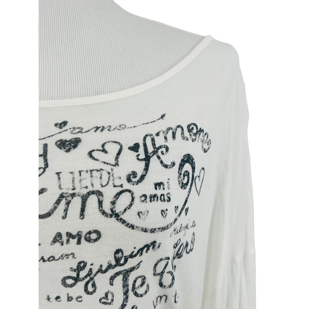 Slouchy White Black Graphic Print Cut-Out Slashed Back L/S Top | Streetwear Glam - Picture 3 of 10